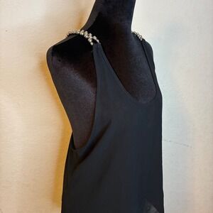 Roommates Black Beaded Tank Top Chain Strap Medium Sheer Racerback Mob Wife Goth